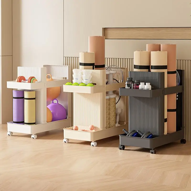 Yoga mat storage basket Home trolley Fitness equipment storage rack Exercise equipment rack with bottom universal wheels