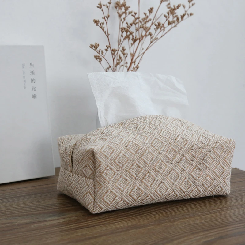 Nordic Cotton Linen Cloth Art Tissue Box Holder Car Tissue Holder Desk Table Napkin Holder Home Decor Handkerchief Box Gift 5
