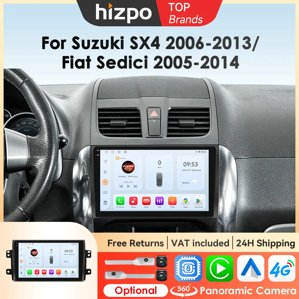 Hizpo Android 14 Carplay Auto Auto Radio Multimedia Für Fiat Sedici 2005-2014 Für Suzuki SX4 2006-2013 2din Player Stereo GPS RDS