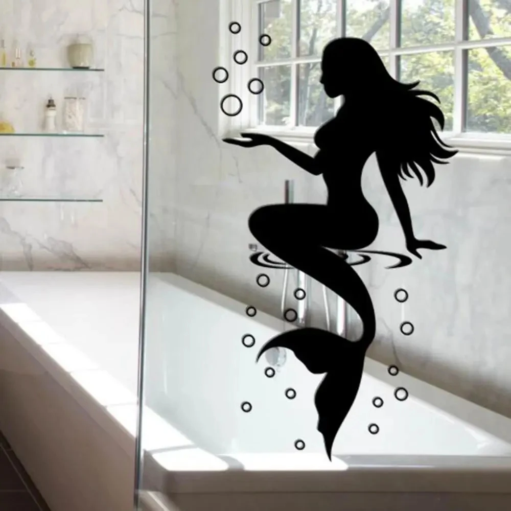 

C274# Fashion Mermaid Design Wall Sticker Beautiful Waterproof Decals for Bathroom Toilet Bedroom Decor Home Decoration