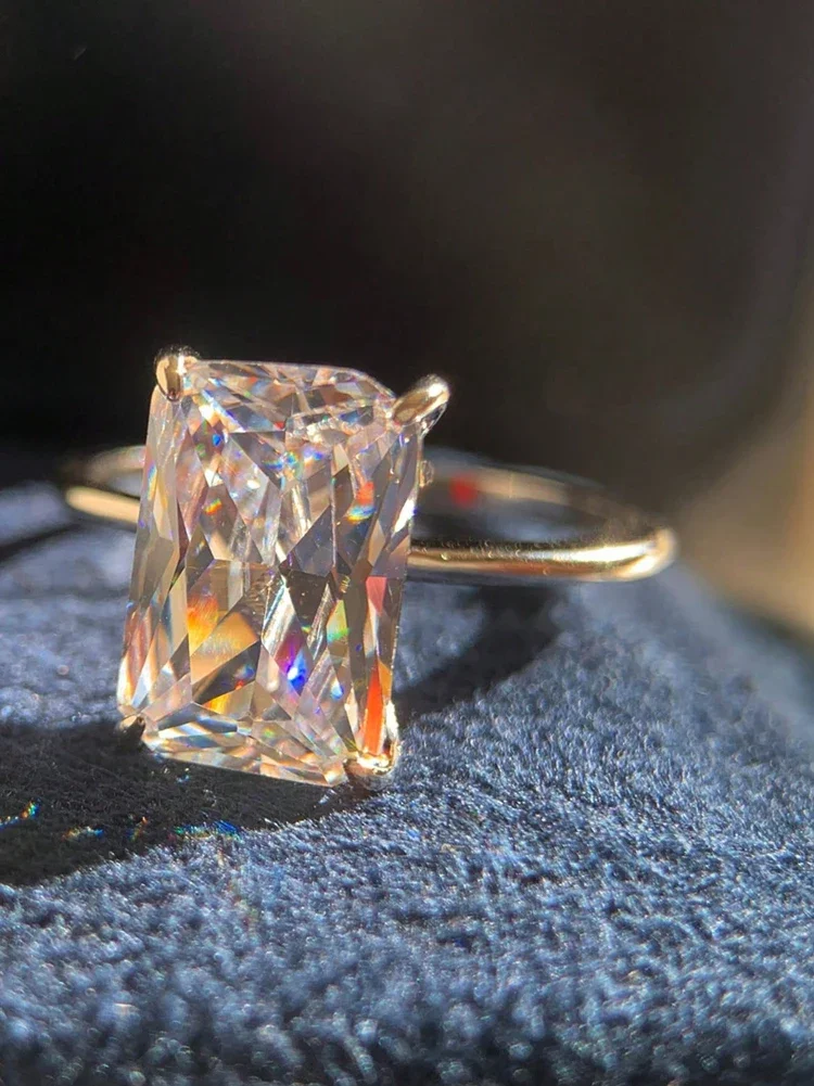 Sterling Silver Luxury Shiny Zircon Rectangle Women's Ring - Engagement, Wedding, Gorgeous High-Quality Jewelry