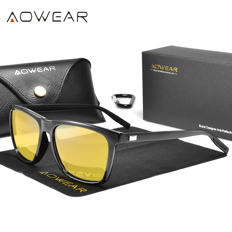 AOWEAR Night Driving Polarized Glasses for Men Women Square Yellow Night Vision Sunglasses Safe Gafas De Sol night vision glasses,night vision sunglasses,driving sunglasses