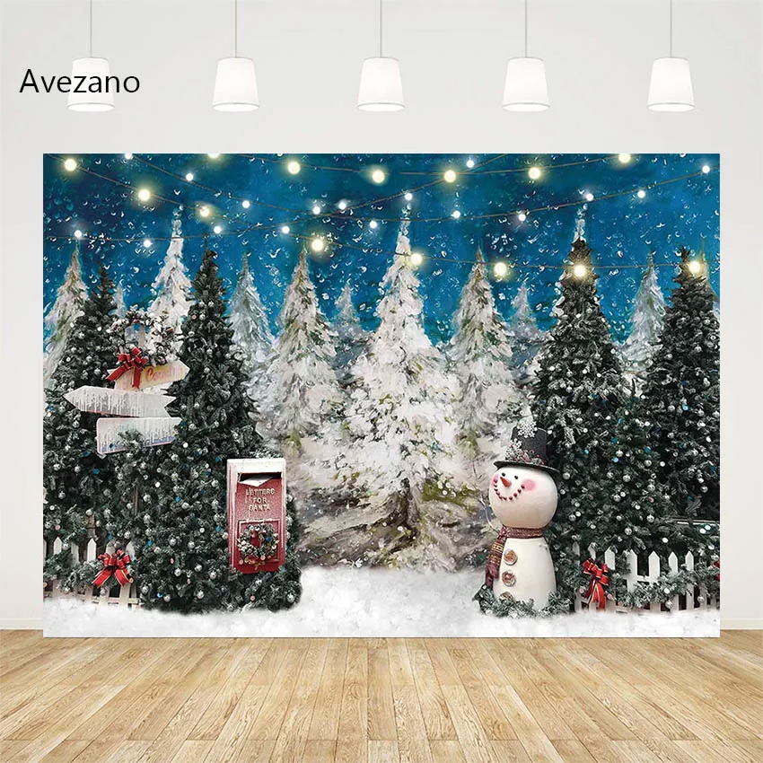 

Avezano Christmas Backdrops for Photography Pines Forest Snowman Winter Kids Portrait Decor Background Photo Studio Photoshoot