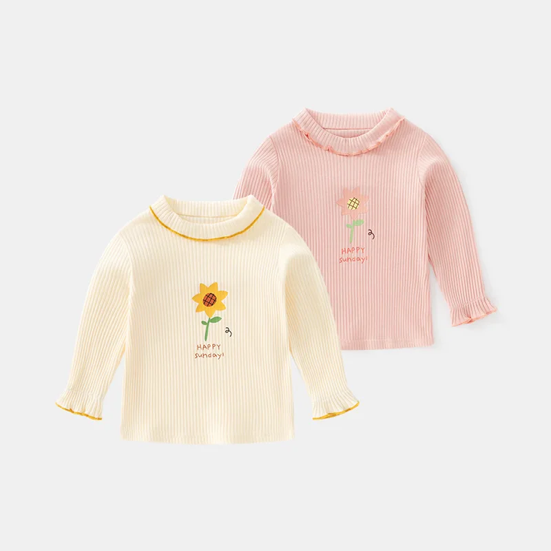 

Spring Autumn Lovely girls Long Sleeve Top bow Korean kids Undercoat t-shirt toddler Elastic Underlay Children's clothing