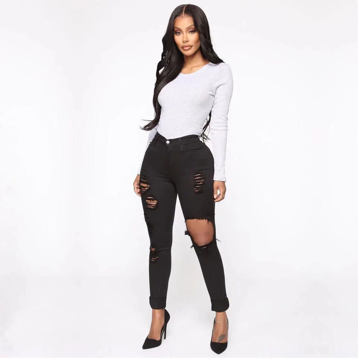 Fashion Invisible Open-Seat Pants Lady Denim Trousers Femme High Elastic Holes Pants Women's Jeans Sexy High Waist Skinny Pants