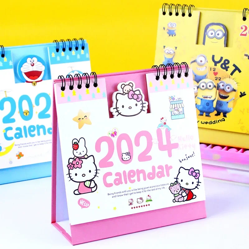 2024 Sanrio Hello Kitty Calendari Mini Calendario Barbie Cartoon Daily Weekly Scheduler Planner Desk Top Decoration Regali Per Bambini