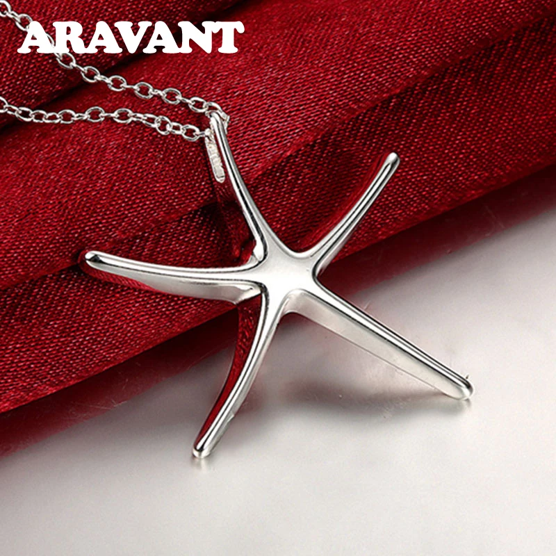 Aravant 925 Silver Romantic Starfish Pendant Necklace Earring Bracelet Set For Women Fashion Jewelry