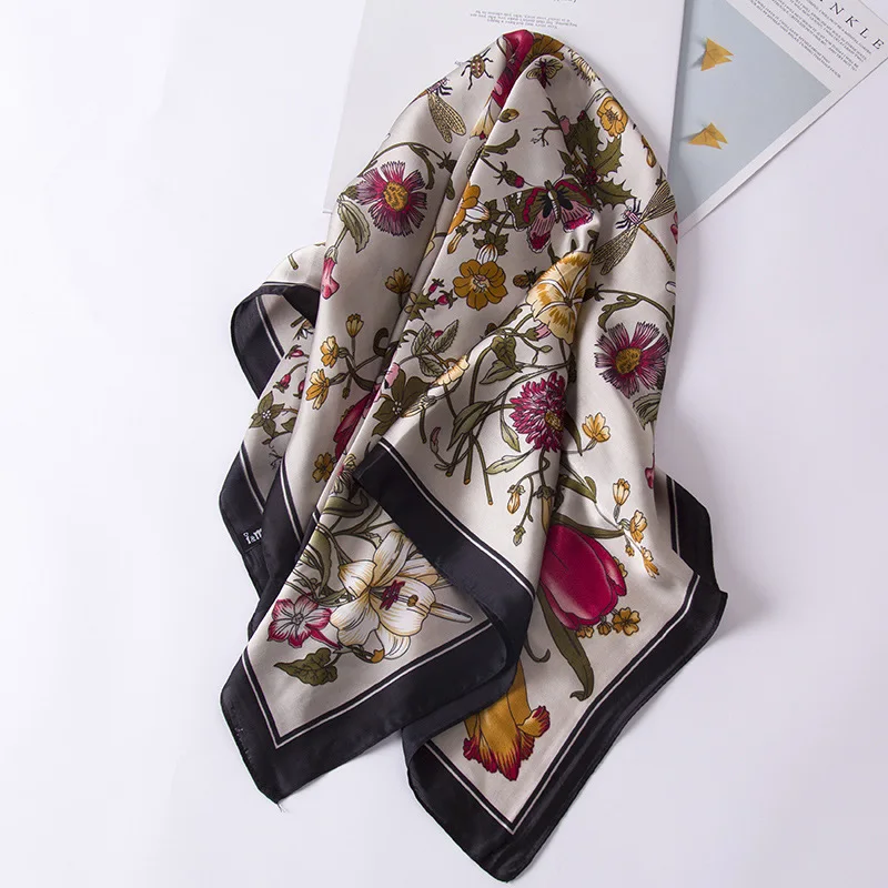 Elegant Floral Silk-Feel Scarf - Versatile Square Wrap