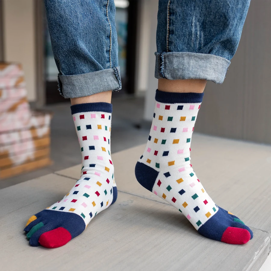 1 Paar geteilte Zehensocken aus reiner Baumwolle für Herren, modisch, bunt, gepunktet, langlebig, für Fitness, Fahrrad, Laufen, Outdoor, Reisen, 5-Finger-Socken – Detail 9