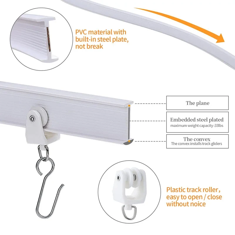 Flexibler und faltbarer Vorhang von 1 bis 6 m, für Schlafzimmer, Balkone, Badezimmer, Deckenabtrennung, geräuscharme Schiene – Detail 1