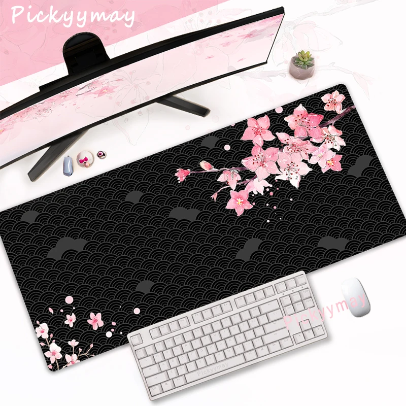 Alfombrilla de ratón rosa con flores de cerezo para ordenador de casa, alfombrilla grande para ratón de Pc, alfombra artística para teclado Sakura, alfombrilla de escritorio, accesorios de oficina