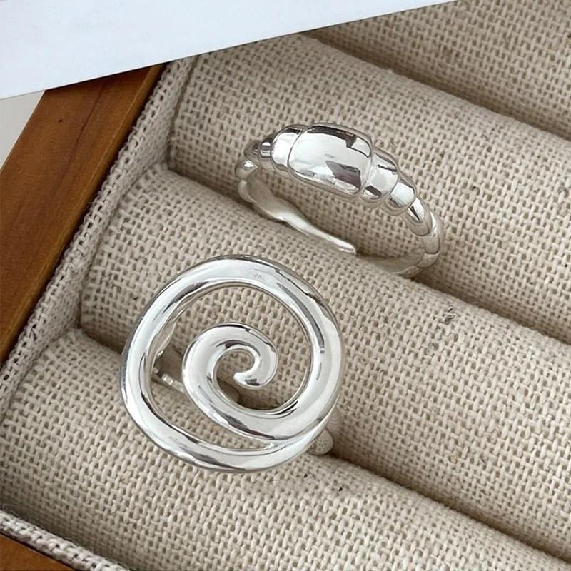 LATS Anelli a spirale placcati in argento per donna Croissant in metallo ramato Anello per dito indice aperto Gioielli di moda Regali per feste - immagine 6
