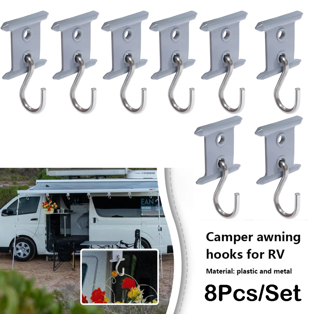 8Pcs Camping Awning Hooks Clips RV Tent Hangers Clothes Hanging Hook