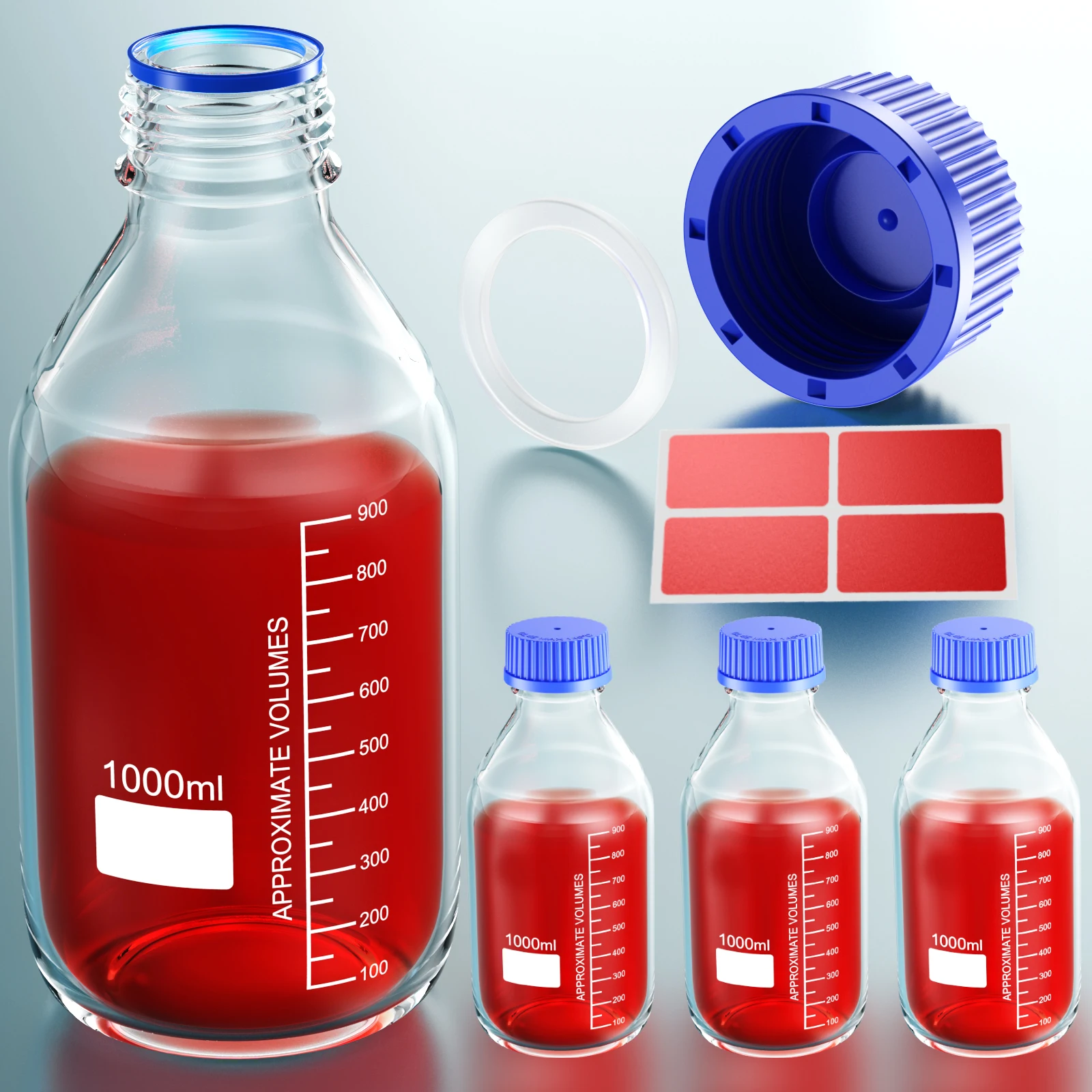GL45 GL32 GL25 Round Media Storage Bottles Storage Glass Bottle Blue Screw Cap 25ml 50ml 100ml 250ml 500ml 1000ml ks-tek media storage bottles