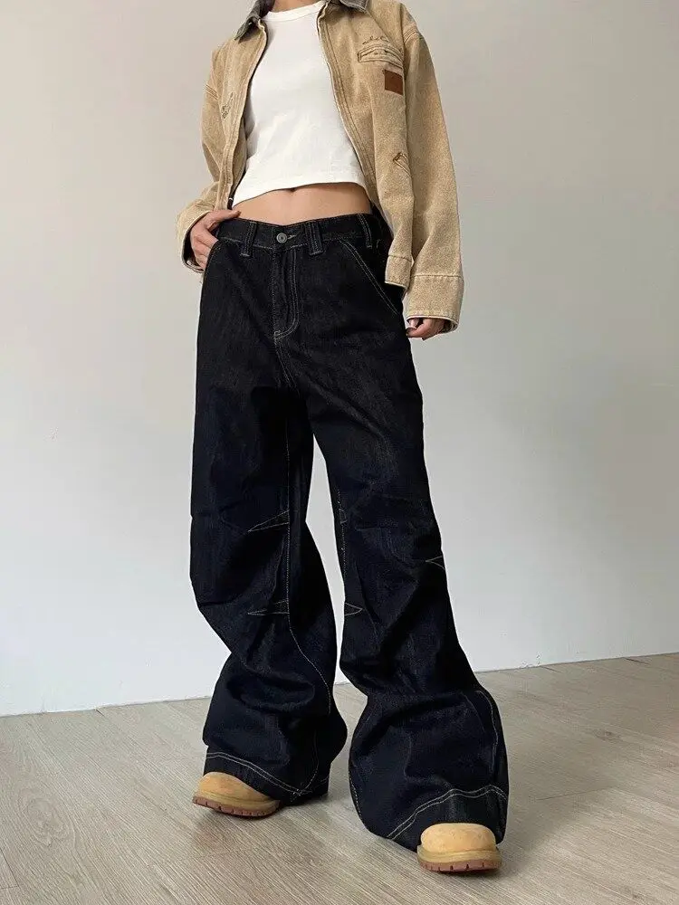 American Punk Women's Straight Fit Slim Washed Print Denim Pants Hot Girl  Shows Thin Retro High Waist Casual Cotton Ladies Jeans - AliExpress