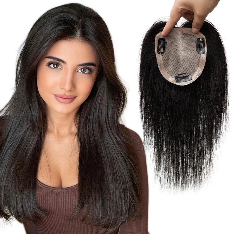 Human Hair Full Hand Made Silk Base Lace Wigs Clip in One Piece Hair Extensions Top Wig Piece Women Natural Scalp Top Base