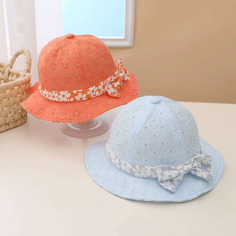 Wide Brim Summer Sunhat for Baby Girls Newborn Toddlers Sun Hat with Floral Printed Bow Knot Sun Cap Infant Baby Beach Cap