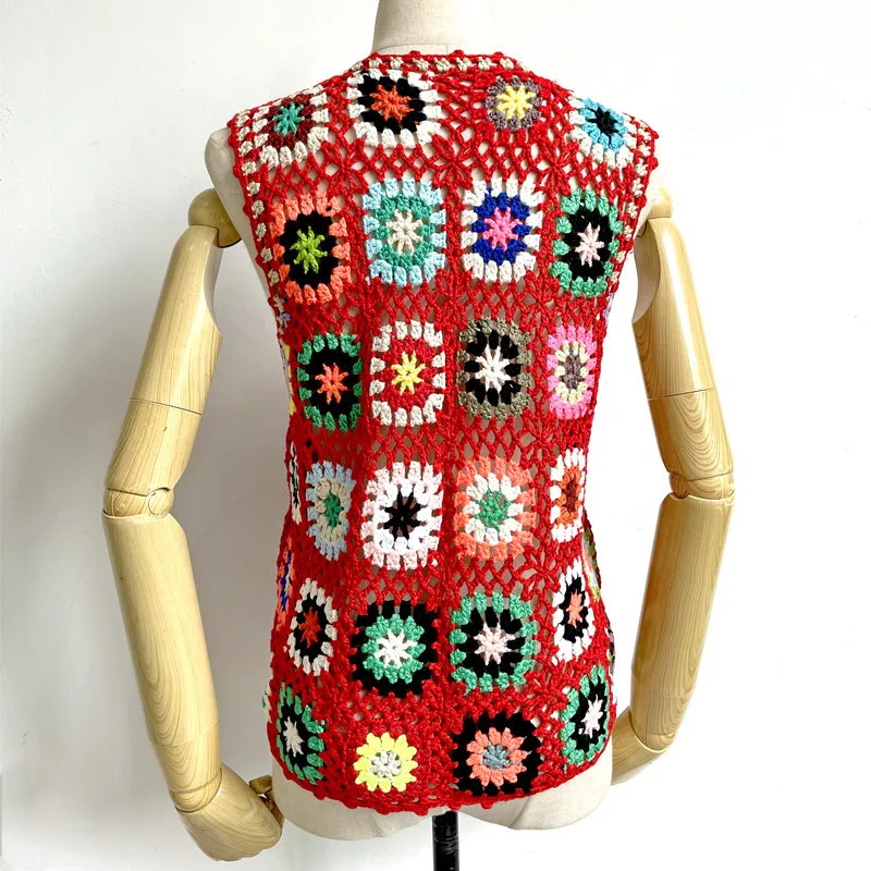 Crochet Women Knitted Vest Summer Retro Sleeveless Ladies Vests