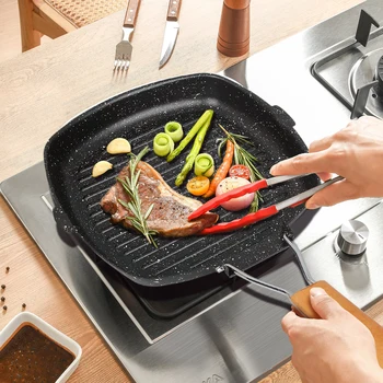 Padella portatile pieghevole Padella per picnic Padella antiscottatura Manico in legno Padella per griglia esterna Padella per bistecche a doppia bocca 1