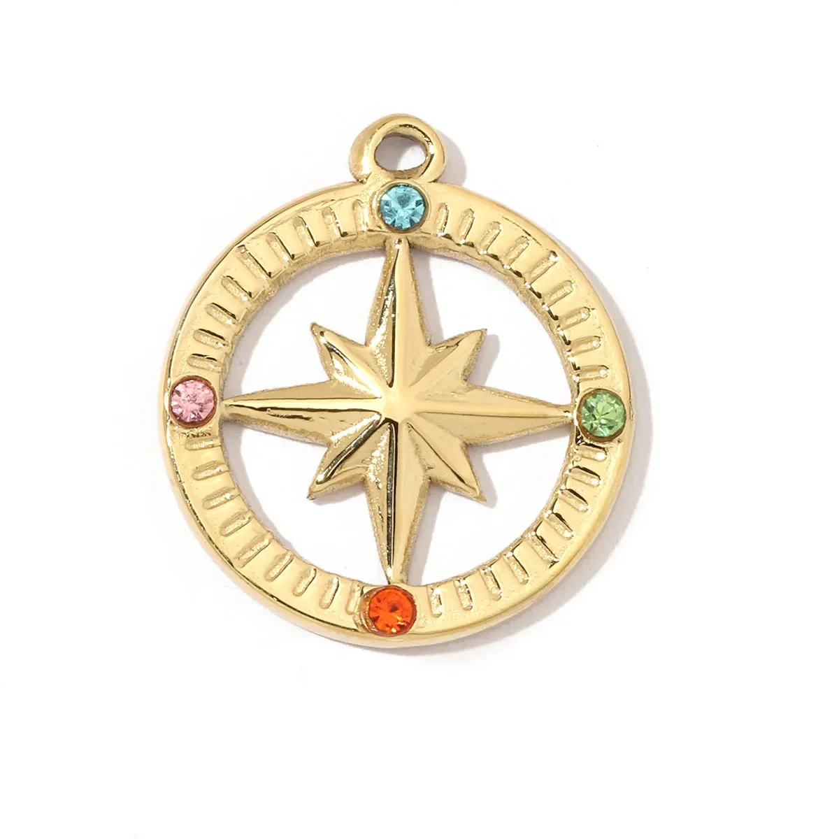 3pcs/Lot Trendy Stainless Steel Crystal Clover Four-leaf Lucky Charms Compass Ancient Coins Necklace DIY Small Pendant 6