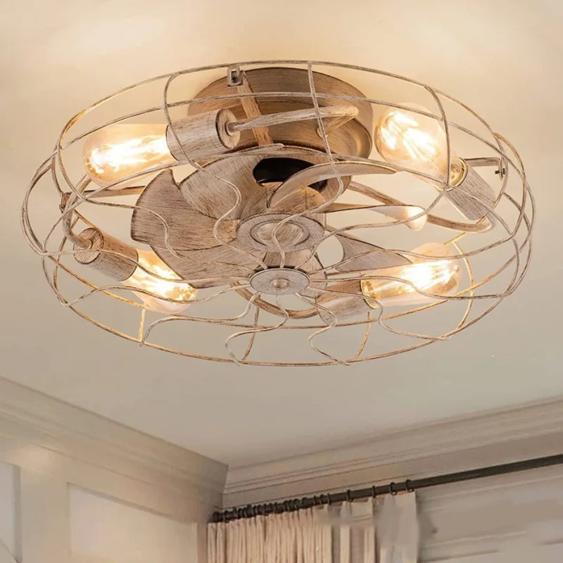 Ventilatori Da Soffitto A Gabbia Da 50Cm Con Luci A Distanza, Motore Reversibile Silenzioso Montaggio A Incasso Piccola Lampada Da Soffitto Industrial