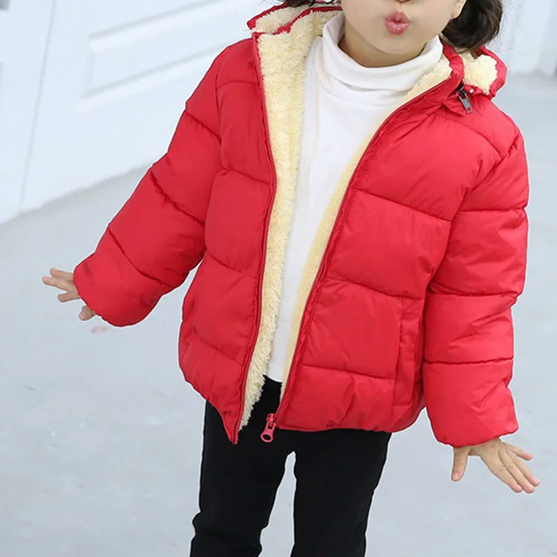 Kids Solid Color Coat Zipper Open Front Hooded Cotton-padded Jacket for Boys and Girls Children's Clothing Outdoor Autumn Outfit