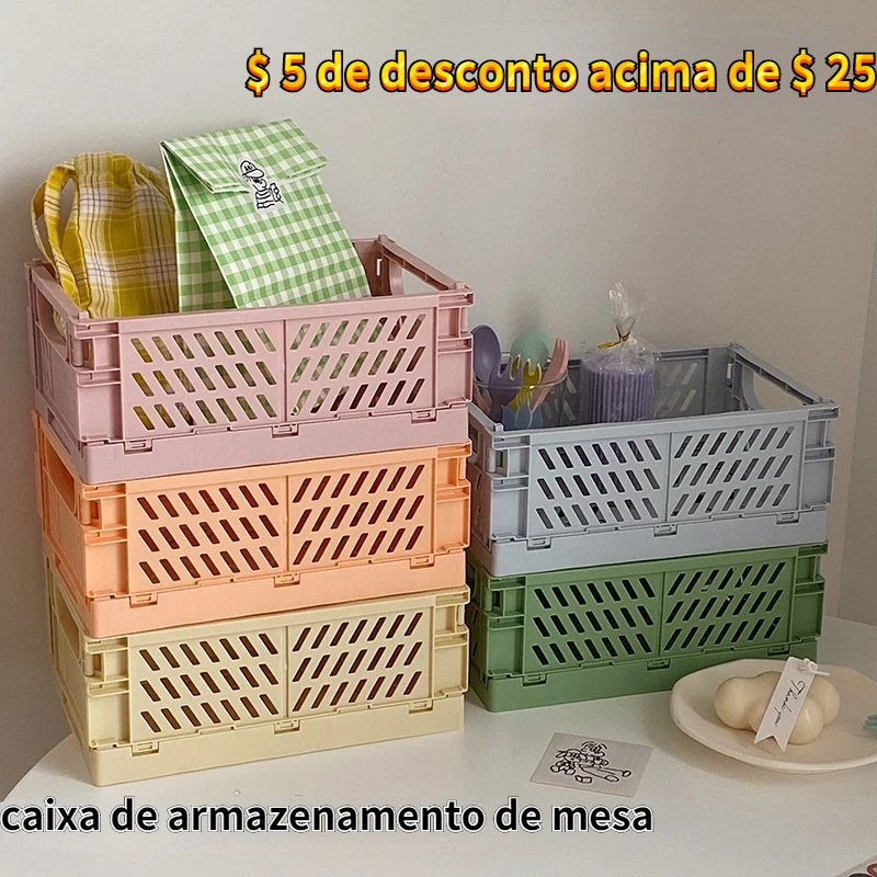 Ins desktop cestas de armazenamento de plástico organizador caixa dobrável empilhável brinquedo cesta de armazenamento com alça de armazenamento do banheiro cesta - 100 coisas lindas para a casa