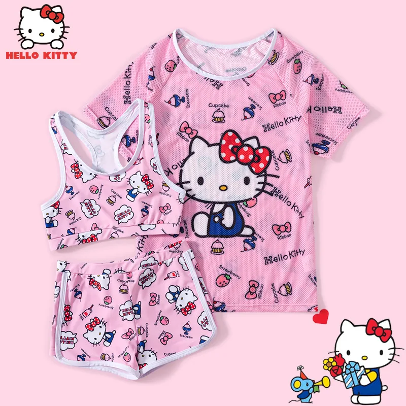 

Sanrio Anime Peripheral Kawaii Cartoon Cute Hello Kitty Bikini Quick-drying Swimsuit Creative Swimwear Festival Gift Wholesale
