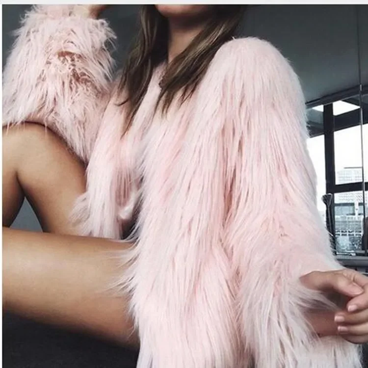 

women's fur coat Colorful Furry Pink lamb wool faux female Shaggy sheep skin coat winter artificial