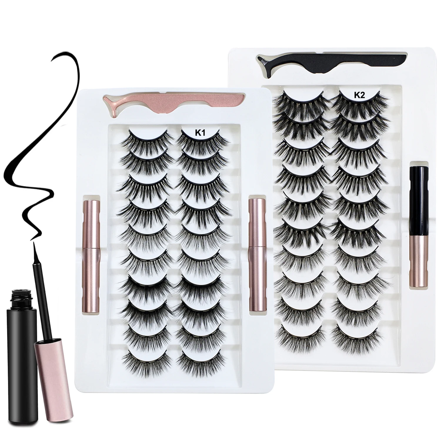 Fake Eyelashes 10Pairs Magnet False Eyelashes Reusable Magnetic With Eyeliner and Tweezers Natural Look