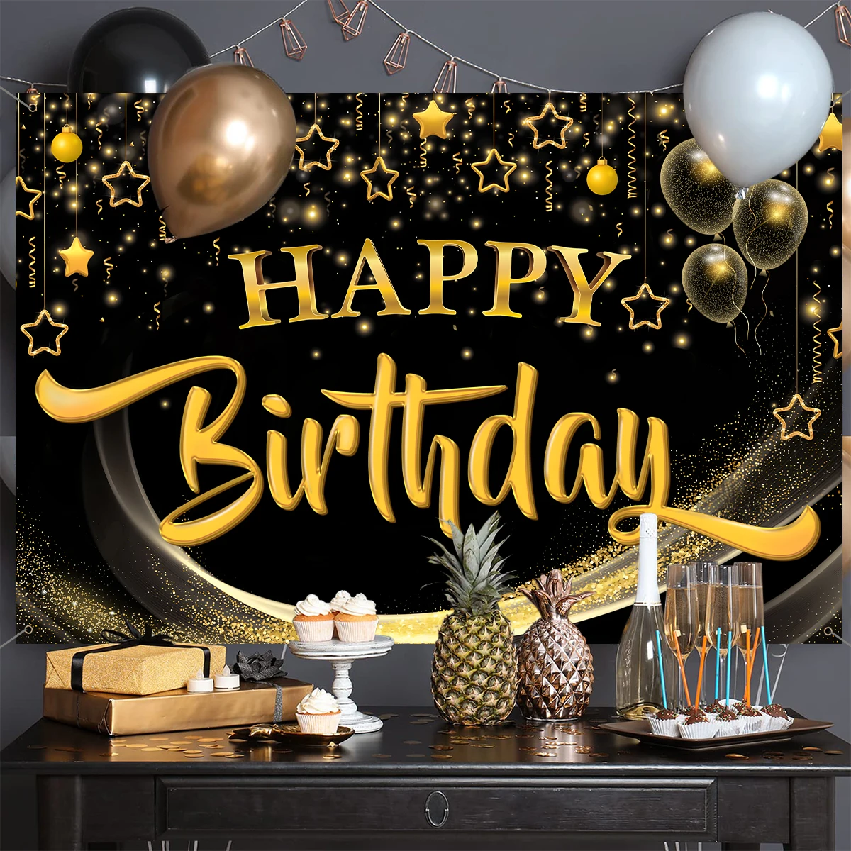 

Gold Glitter backdrop Decoration Happy Birthday Party Decoration Photobooth Props Adult Birthday Party Supplies