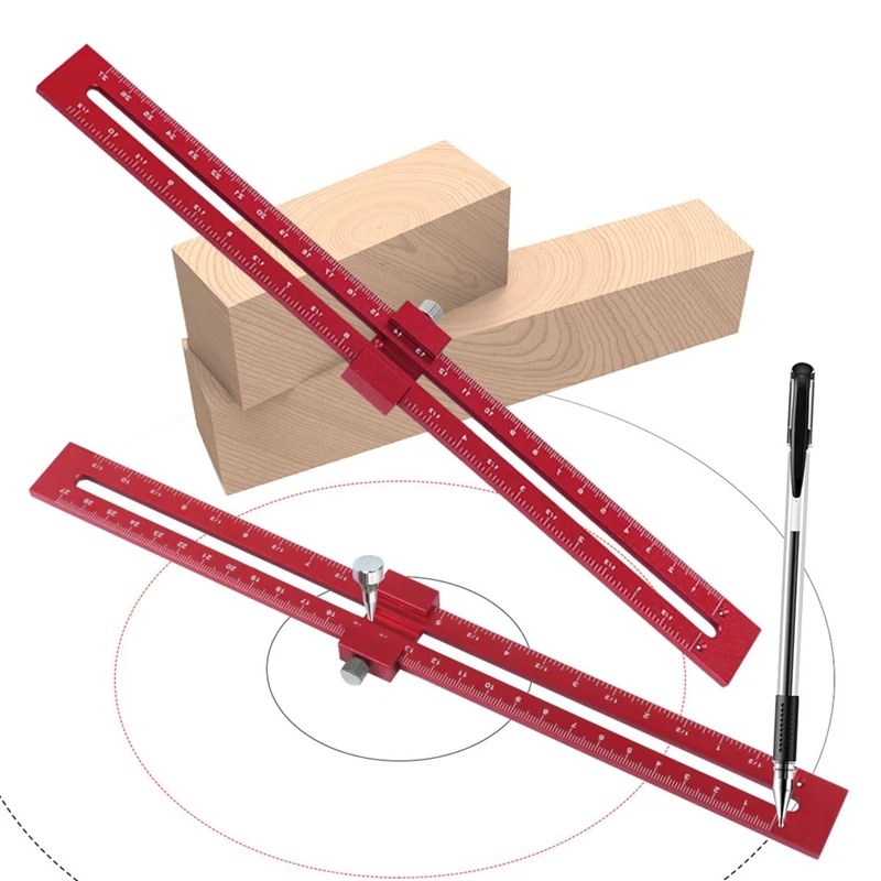 Smart-Woodworking Pocket Ruler W/ Circular Drawing Positioning Needle-T-Type Scribe Square Layout Tool Drawing Compass