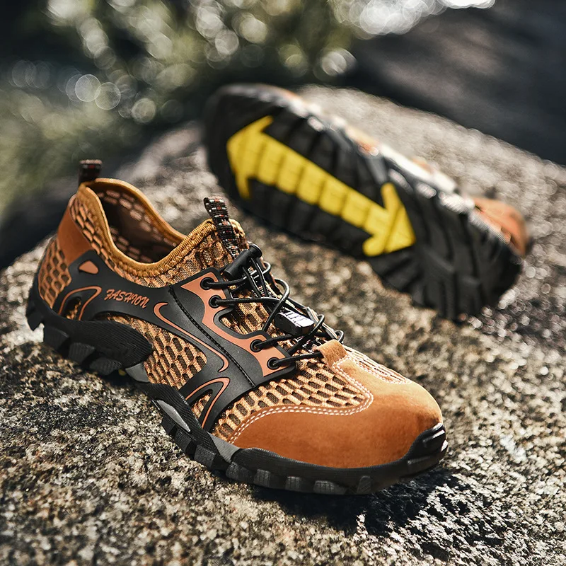 HIKEUP New Men Summer Outdoor River Walking Shoes Wading Hiking Shoes Elastic Band Rubber Sole Anti-Slip Wear-Resistant