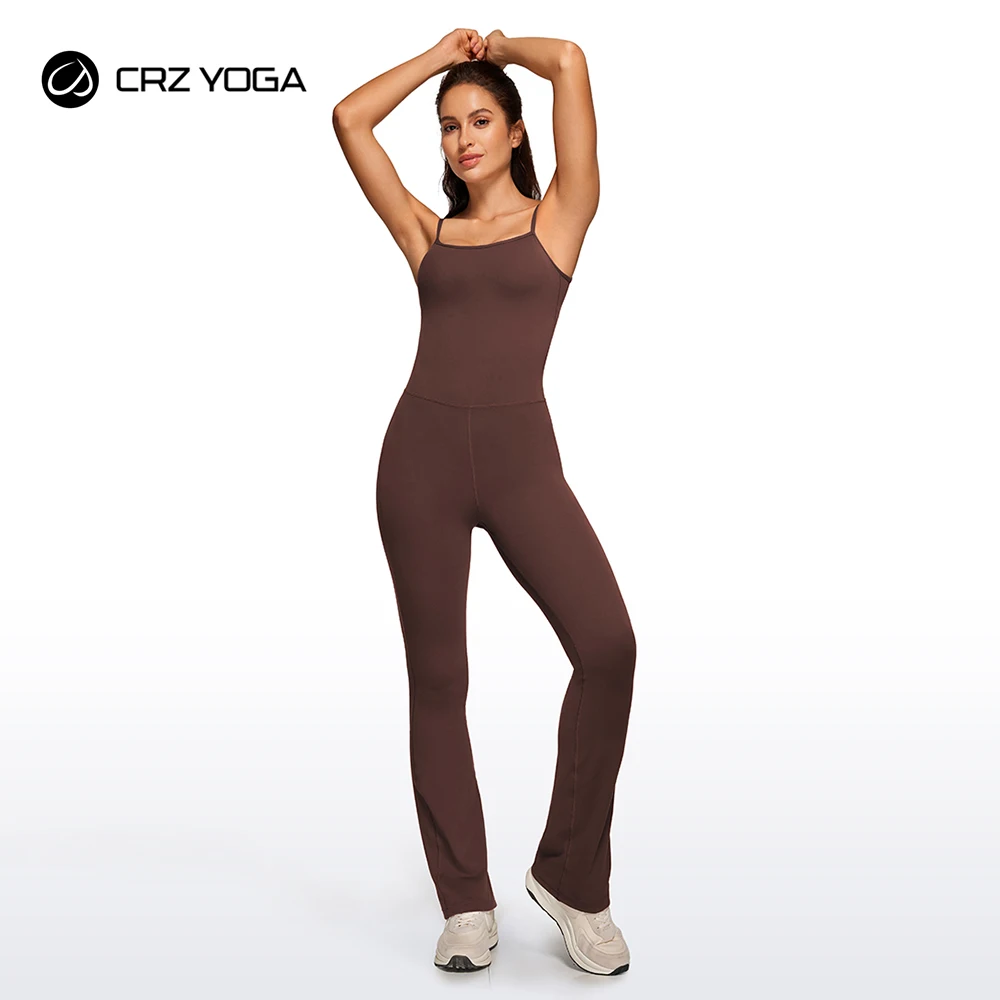 CRZ YOGA Butterluxe Flare Jumpsuits for Women Spaghetti Strap Workout  Athletic Onesie Square Neck Bodysuits with Built in Bra - AliExpress