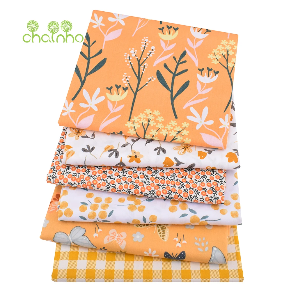 Printed Twill Cotton Fabric,Orange Floral Series,Patchwork Cloth For DIY Sewing Quilting Baby&Child's Bedclothes Material