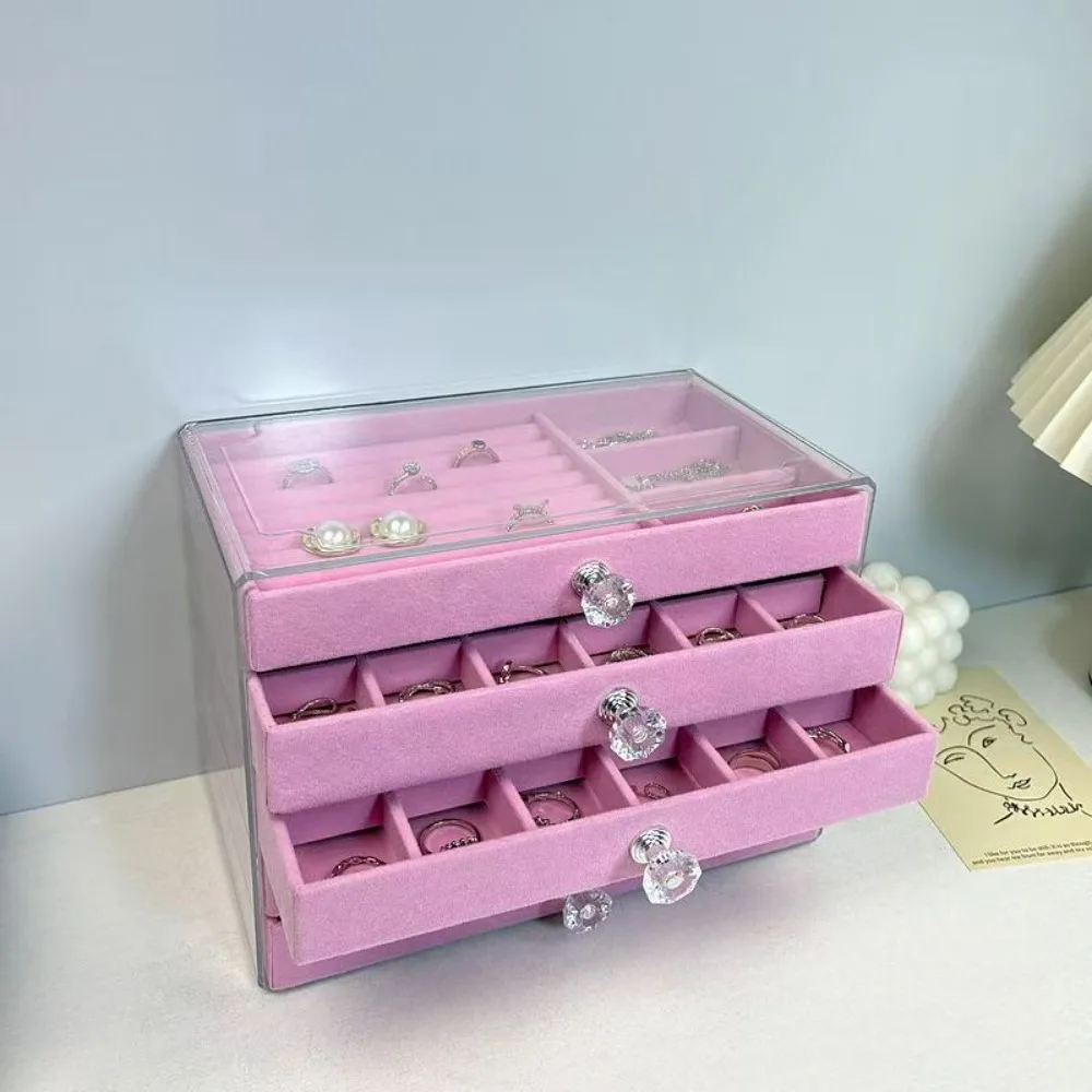 New Pink Five-Tier Jewelry Storage Drawer Large Capacity Dust-Proof Earring & Bracelet Organizer Jewelry Display Box