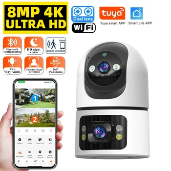 4K 8MP Tuya WiFi Indoor Smart Camera UHD Dual Screen Lens Infrared Night Vision Motion Detection Auto Track Two-Way Audio Tuya 1