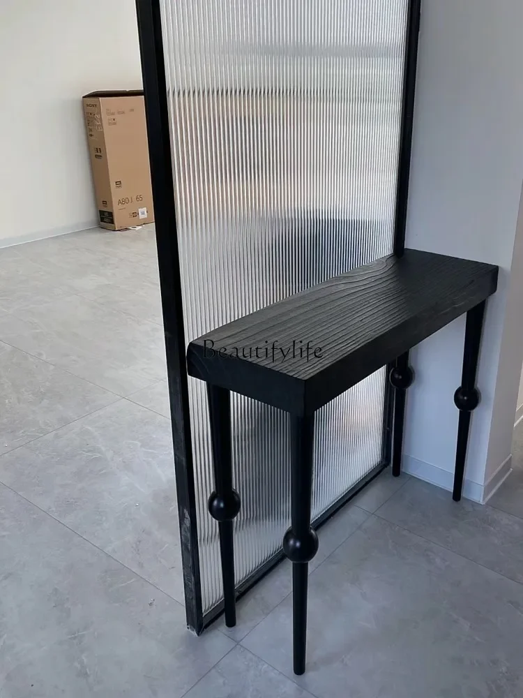 

Wind Extremely Narrow Solid Wood Living Room Console Tables Carbonized Distressed Accessories Nordic Console against the Wall