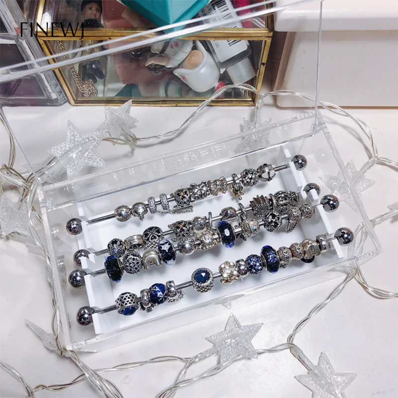 Stainless Steel Charms Organizer Bars Holder Pandora Beads Storage Box 4 Metal Rods Bracelet Accessories Trollbeads Display Case trollbeads storage display box jewelry beads bars travel carrying case pandora bracelet charms organizer holder tray with cover