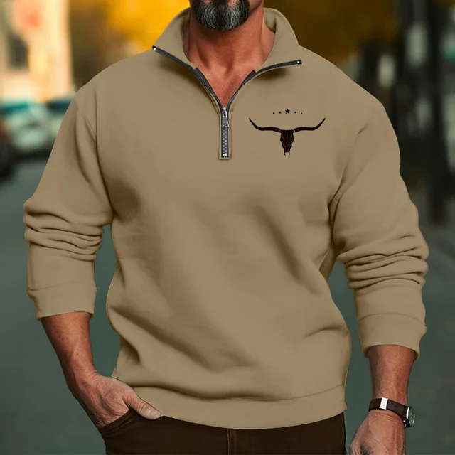 Half-Zipper Stand-up Collar Men's Fleece Hoodie - Image 4