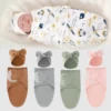 Baby Blanket Hat Set Cartoon Printed Cotton Newborn Swaddle Adjustable Infant Sleeping Swaddle Wraps All Seasons 0-6 Months 1