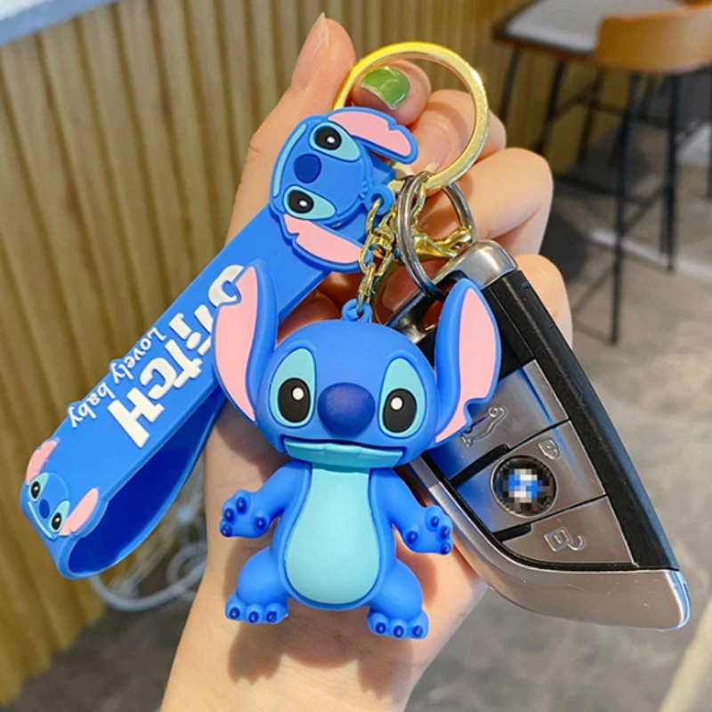 Disney Stitch Keychain Lilo and Stitch Keyring Doll Angel Keychian Charm  Anime Backpack Pendant Car Key Ring Wholesale Kid Toy