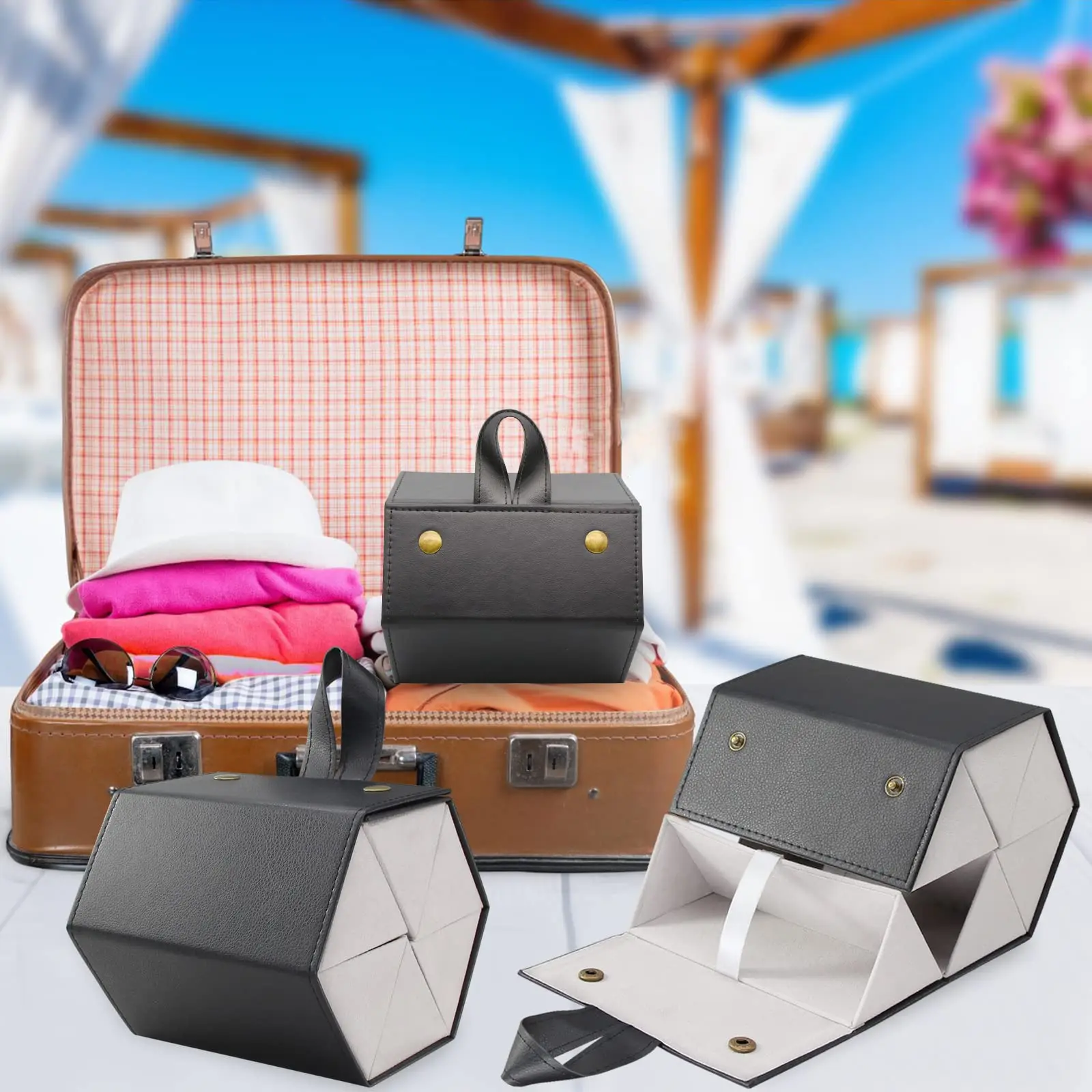 1pc 5-Slot Glasses Storage Box,Foldable Portable Organizer with Soft Cushioned Compartments,Durable Synthetic Faux Leather