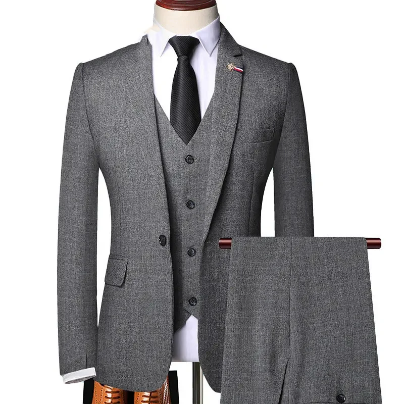 3Pcs Jacket Vest Pants Casual Plaid Retro Business Men's Suit Set Groom Wedding Dress Blazer Waistcoat Trousers