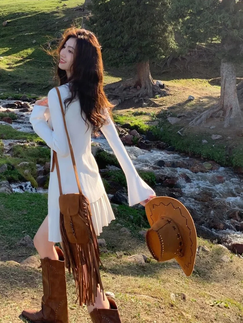 빈티지 마틴 부츠 초원 사막에 걸쳐 여행을 위한 뾰족한 발가락 웨스턴 데님 부츠 여성 신발