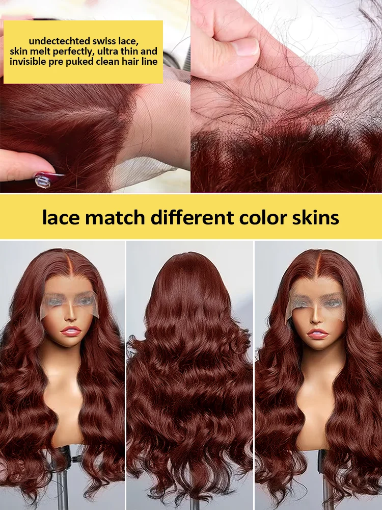 High Density 30 40 Inch Reddish Brown 13x4 HD Lace Front Wigs Human Hair Body Wave 13x6 Colored Lace Frontal Wig For Women
