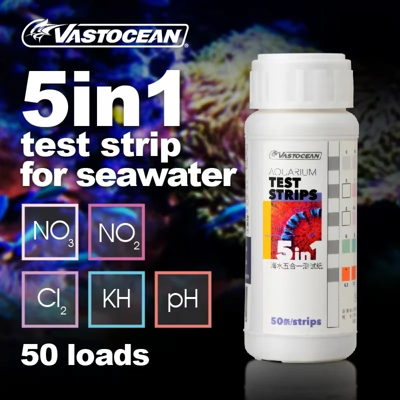 VASTOCEAN saltwater aquarium 5-in-1 test paper NO3 NO2 CL2 KH PH water quality monitoring stick for saltwater nitrite Fish Tank
