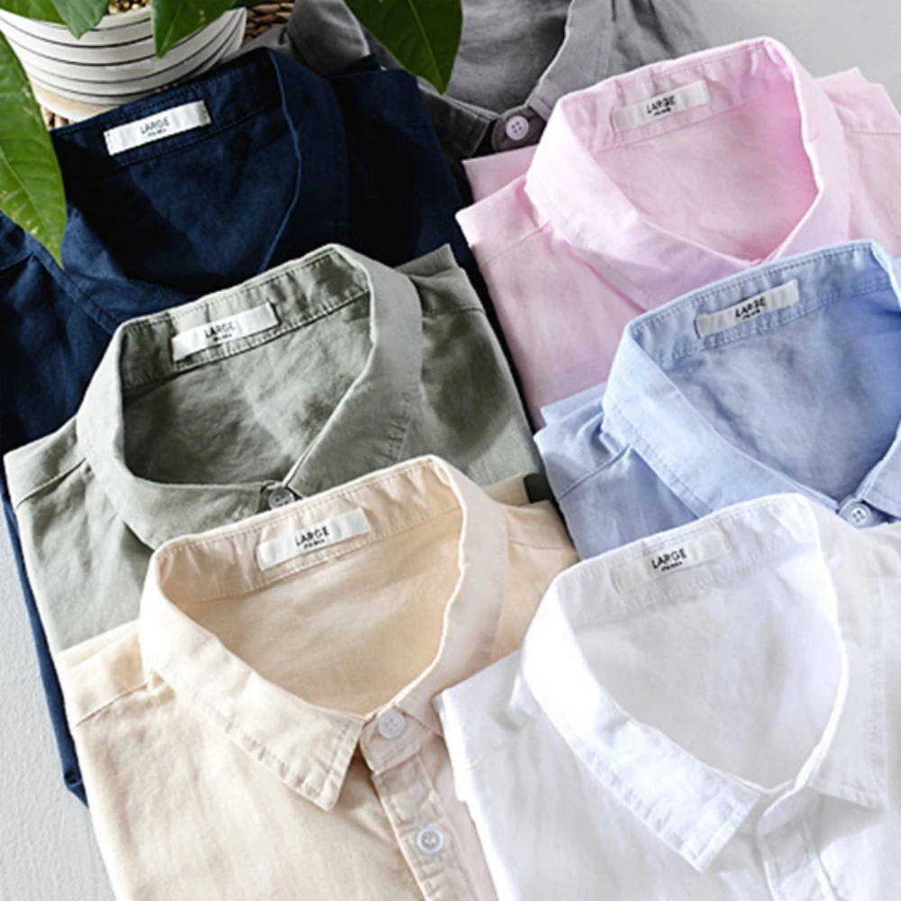 Summer men's shirts short sleeve Solid men clothing Tops  breathable cotton and linen Casual shirt for young man 2