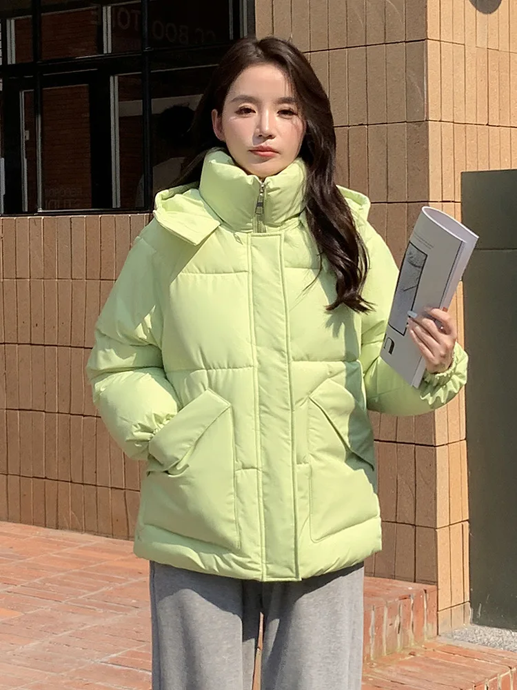 2023 New Winter Down Cotton Jacket Women Zipper Loose Padded Coat Female Hooded Solid Thicken Warm Puffer Parkas Jackets