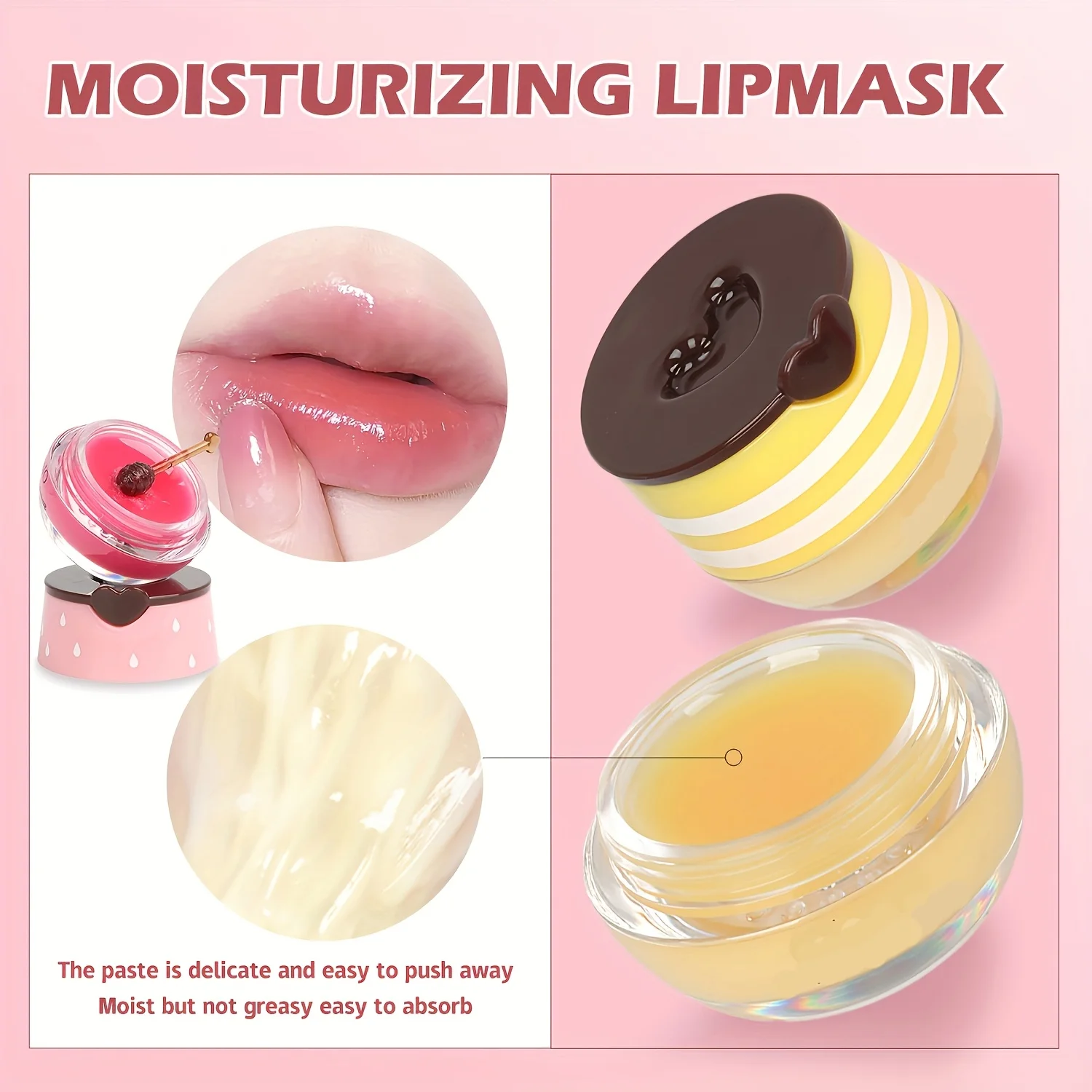 Lip Mask Honey Pot, Moisturizing Lip Mask with Brush, Lip Sleeping Mask Overnight, Hydrating Lip Balm, Lip Mask Propolis 3